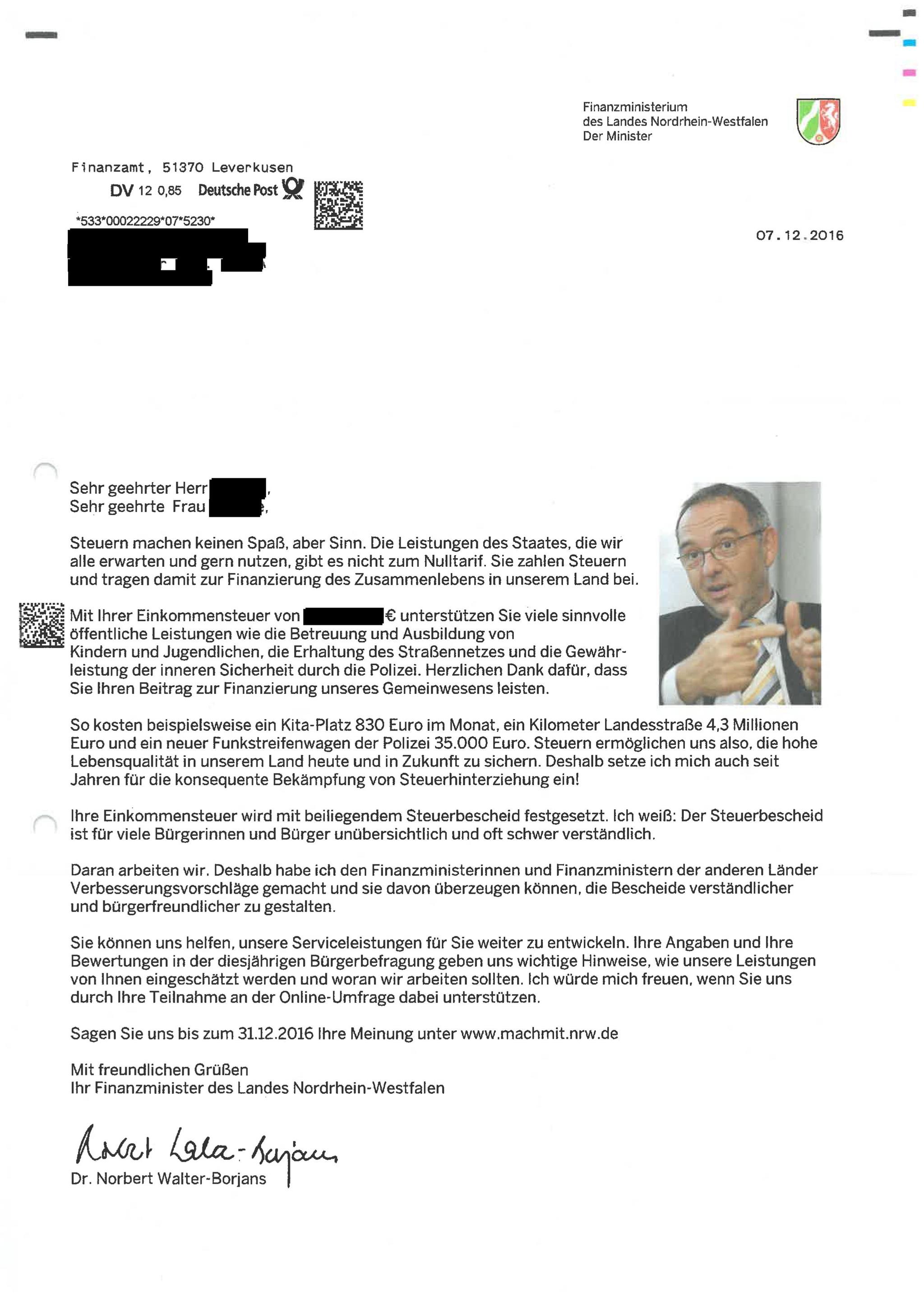 Dankesbrief Steuerzahler